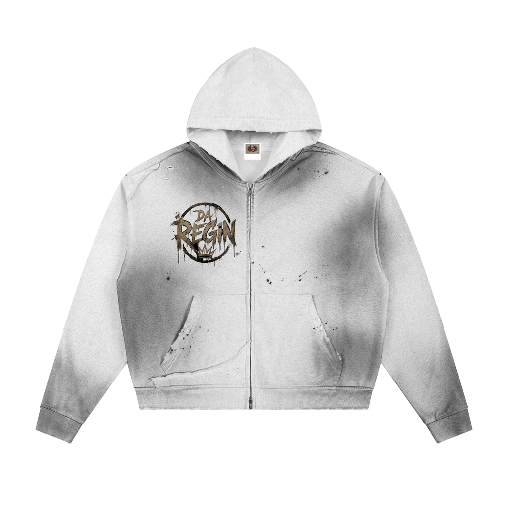 Da regin  Sun Fade Frayed Raw Edge Fleece Zip Hoodie